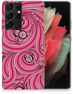 B2Ctelecom Back Case TPU Siliconen Hoesje Samsung Galaxy S21 Ultra Smartphone hoesje Swirl Pink