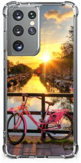 B2Ctelecom Back Case TPU Siliconen Hoesje Samsung Galaxy S21 Ultra Telefoon Hoesje met doorzichtige rand Amsterdamse Grachten