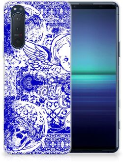 B2Ctelecom Back Case TPU Siliconen Hoesje Sony Xperia 5II Smartphone hoesje Angel Skull Blue