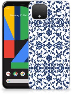 B2Ctelecom Back Cover Google Pixel 4 TPU Siliconen Hoesje Flower Blue