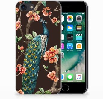 B2Ctelecom Back cover Hoesje iPhone SE (2020) en iPhone 8 | 7 Siliconen hoesje Pauw met Bloemen