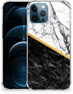 B2Ctelecom Back Cover iPhone 12 | 12 Pro Smartphone hoesje met doorzichtige rand Marble White Black