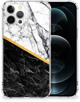 B2Ctelecom Back Cover iPhone 12 Pro Max Smartphone hoesje met doorzichtige rand Marble White Black