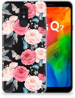 B2Ctelecom Back Cover LG Q7 TPU Siliconen Hoesje Butterfly Roses