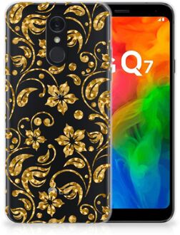 B2Ctelecom Back Cover LG Q7 TPU Siliconen Hoesje Gouden Bloemen