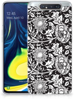 B2Ctelecom Back Cover Samsung A80 TPU Siliconen Hoesje Black Flowers