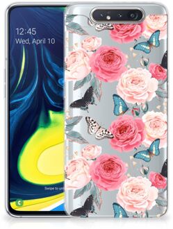 B2Ctelecom Back Cover Samsung A80 TPU Siliconen Hoesje Butterfly Roses