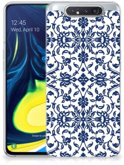 B2Ctelecom Back Cover Samsung A80 TPU Siliconen Hoesje Flower Blue