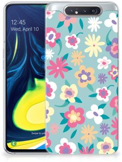 B2Ctelecom Back Cover Samsung A80 TPU Siliconen Hoesje Flower Power