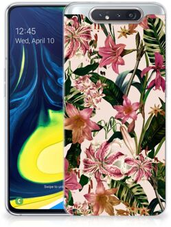 B2Ctelecom Back Cover Samsung A80 TPU Siliconen Hoesje Flowers