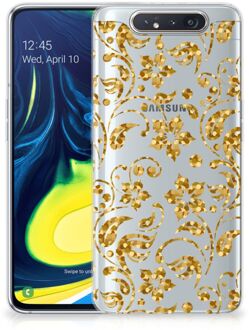 B2Ctelecom Back Cover Samsung A80 TPU Siliconen Hoesje Gouden Bloemen