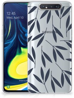 B2Ctelecom Back Cover Samsung A80 TPU Siliconen Hoesje Leaves Blue