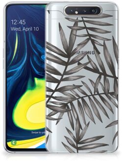 B2Ctelecom Back Cover Samsung A80 TPU Siliconen Hoesje Leaves Grey