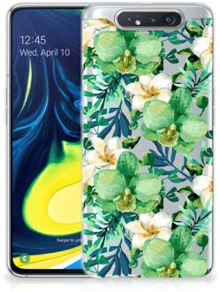 B2Ctelecom Back Cover Samsung A80 TPU Siliconen Hoesje Orchidee Groen