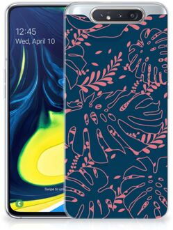 B2Ctelecom Back Cover Samsung A80 TPU Siliconen Hoesje Palm Leaves