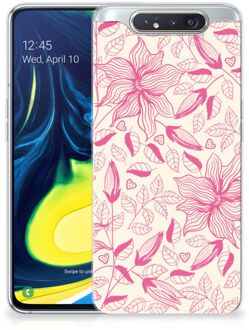 B2Ctelecom Back Cover Samsung A80 TPU Siliconen Hoesje Pink Flowers