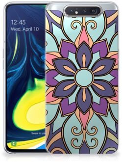 B2Ctelecom Back Cover Samsung A80 TPU Siliconen Hoesje Purple Flower