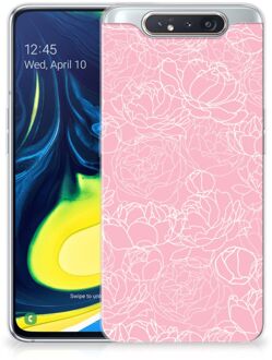 B2Ctelecom Back Cover Samsung A80 TPU Siliconen Hoesje White Flowers