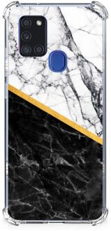 B2Ctelecom Back Cover Samsung Galaxy A21s Smartphone hoesje met doorzichtige rand Marble White Black