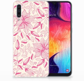 B2Ctelecom Back cover Samsung Galaxy A50 siliconen Hoesje Roze Flowers