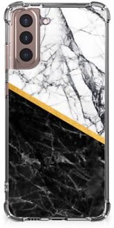 B2Ctelecom Back Cover Samsung Galaxy S21 Plus Smartphone hoesje met doorzichtige rand Marble White Black