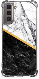 B2Ctelecom Back Cover Samsung Galaxy S21 Smartphone hoesje met doorzichtige rand Marble White Black