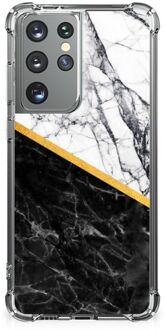 B2Ctelecom Back Cover Samsung Galaxy S21 Ultra Smartphone hoesje met doorzichtige rand Marble White Black