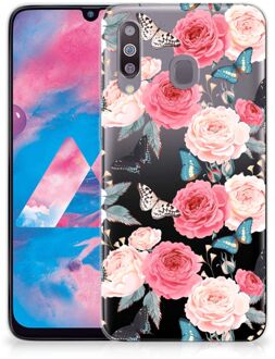 B2Ctelecom Back Cover Samsung M30 TPU Siliconen Hoesje Butterfly Roses