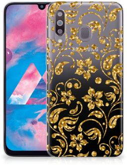 B2Ctelecom Back Cover Samsung M30 TPU Siliconen Hoesje Gouden Bloemen