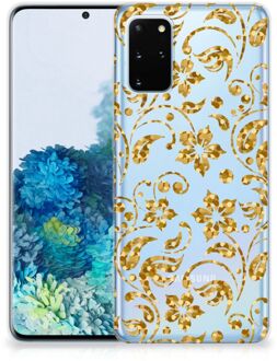 B2Ctelecom Back Cover Samsung S20 Plus TPU Siliconen Hoesje Gouden Bloemen