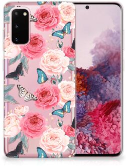 B2Ctelecom Back Cover Samsung S20 TPU Siliconen Hoesje Butterfly Roses