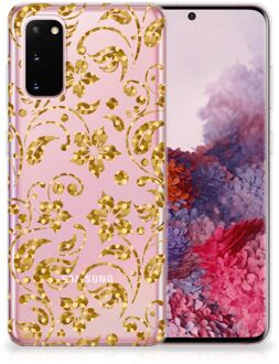 B2Ctelecom Back Cover Samsung S20 TPU Siliconen Hoesje Gouden Bloemen