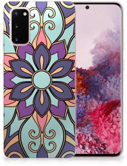 B2Ctelecom Back Cover Samsung S20 TPU Siliconen Hoesje Purple Flower