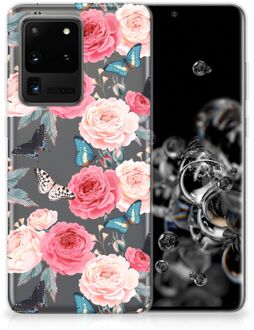 B2Ctelecom Back Cover Samsung S20 Ultra TPU Siliconen Hoesje Butterfly Roses