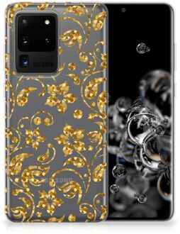 B2Ctelecom Back Cover Samsung S20 Ultra TPU Siliconen Hoesje Gouden Bloemen