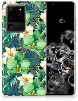 B2Ctelecom Back Cover Samsung S20 Ultra TPU Siliconen Hoesje Orchidee Groen