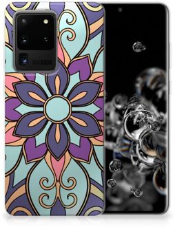 B2Ctelecom Back Cover Samsung S20 Ultra TPU Siliconen Hoesje Purple Flower