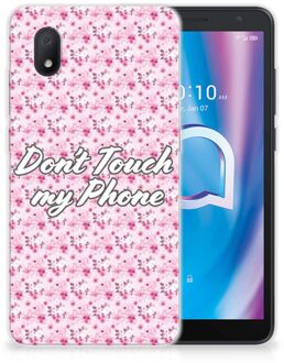 B2Ctelecom Back Cover Siliconen Hoesje Alcatel 1B (2020) Hoesje met Tekst Flowers Pink Don't Touch My Phone