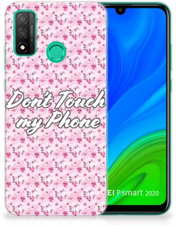 B2Ctelecom Back Cover Siliconen Hoesje Huawei P Smart 2020 Hoesje met Tekst Flowers Pink Don't Touch My Phone