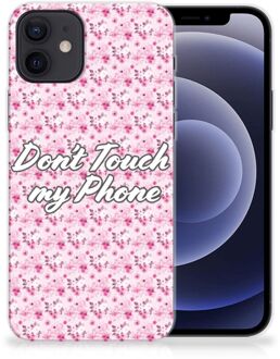 B2Ctelecom Back Cover Siliconen Hoesje iPhone 12 | 12 Pro (6.1") Hoesje met Tekst Flowers Pink Don't Touch My Phone