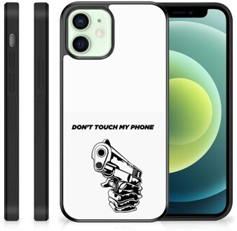 B2Ctelecom Back Cover Siliconen Hoesje iPhone 12 Mini Telefoonhoesje met Zwarte rand Gun Don't Touch My Phone