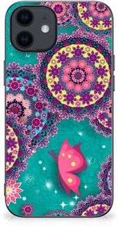 B2Ctelecom Back Cover Siliconen Hoesje iPhone 12 Pro | 12 (6.1") Telefoonhoesje met Zwarte rand Cirkels en Vlinders