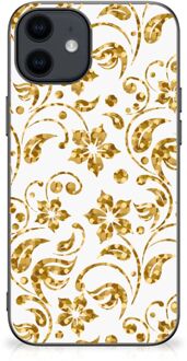 B2Ctelecom Back Cover Siliconen Hoesje iPhone 12 Pro | 12 (6.1") Telefoonhoesje met Zwarte rand Gouden Bloemen