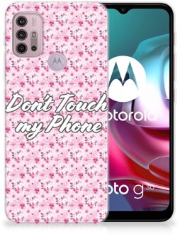 B2Ctelecom Back Cover Siliconen Hoesje Motorola Moto G30 | G10 Hoesje met Tekst Flowers Pink Don't Touch My Phone