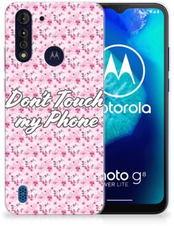 B2Ctelecom Back Cover Siliconen Hoesje Motorola Moto G8 Power Lite Hoesje met Tekst Flowers Pink Don't Touch My Phone