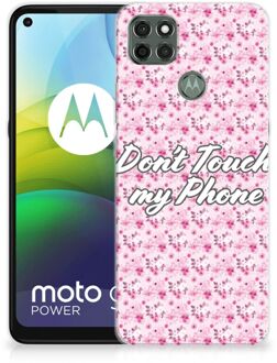 B2Ctelecom Back Cover Siliconen Hoesje Motorola Moto G9 Power Hoesje met Tekst Flowers Pink Don't Touch My Phone