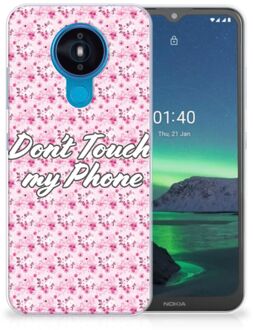 B2Ctelecom Back Cover Siliconen Hoesje Nokia 1.4 Hoesje met Tekst Flowers Pink Don't Touch My Phone