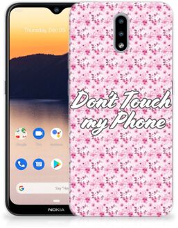 B2Ctelecom Back Cover Siliconen Hoesje Nokia 2.3 Hoesje met Tekst Flowers Pink Don't Touch My Phone