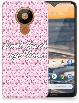 B2Ctelecom Back Cover Siliconen Hoesje Nokia 5.3 Hoesje met Tekst Flowers Pink Don't Touch My Phone