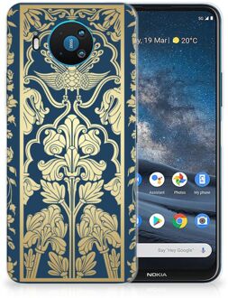 B2Ctelecom Back Cover Siliconen Hoesje Nokia 8.3 Hoesje Customize Golden Flowers